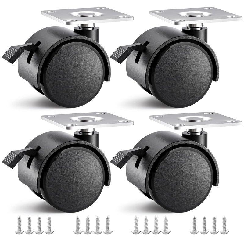 ANDUTEES 1.5 inch Caster Wheels, Casters Set of 4, Plastic Caster Wheels for Furniture, Plate Swivel Cart Casters with Brakes, File Cabinet Replacement Wheels (4 Pack Black) - Image 1